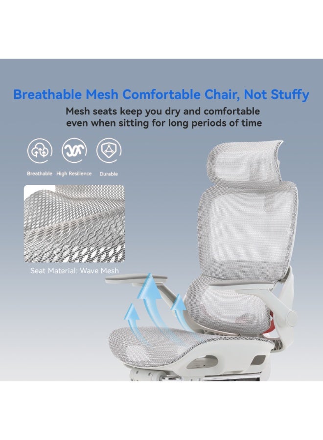SIHOO B100 Pro Ergonomic Office Chair with Back Support and Footrest – Mesh Swivel Desk & Computer Chair with 4D Adjustable Armrests and 3D Headrest for Study & Office (White) - Image 2